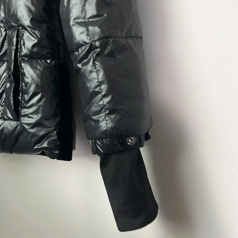 Manteau jr duck down puffer coat reversible velvet, raccoon fur hood